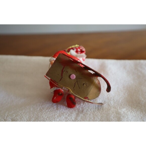Vtg Christmas Chubby Cheeks Flocked Santa Claus Figure Ornament Plastic Sled 4" - Picture 7 of 11